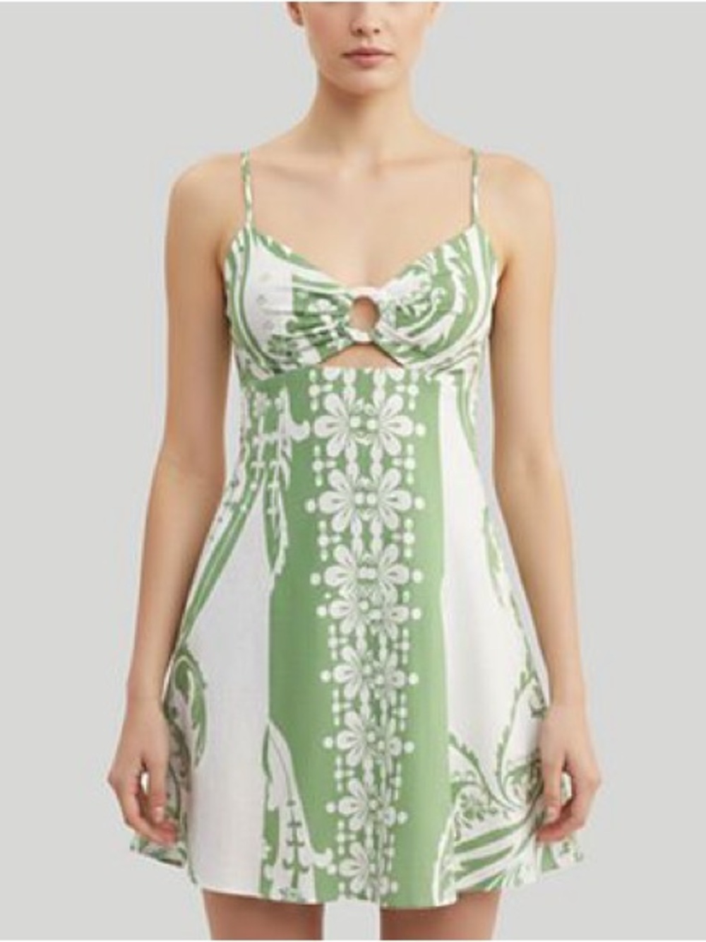 Green and white mini dress